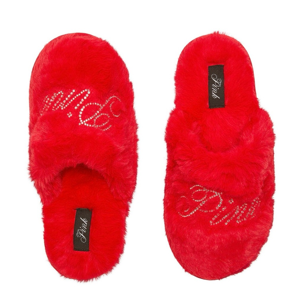 VICTORIA’S SECRET PINK Faux Fur Slide Slippers.